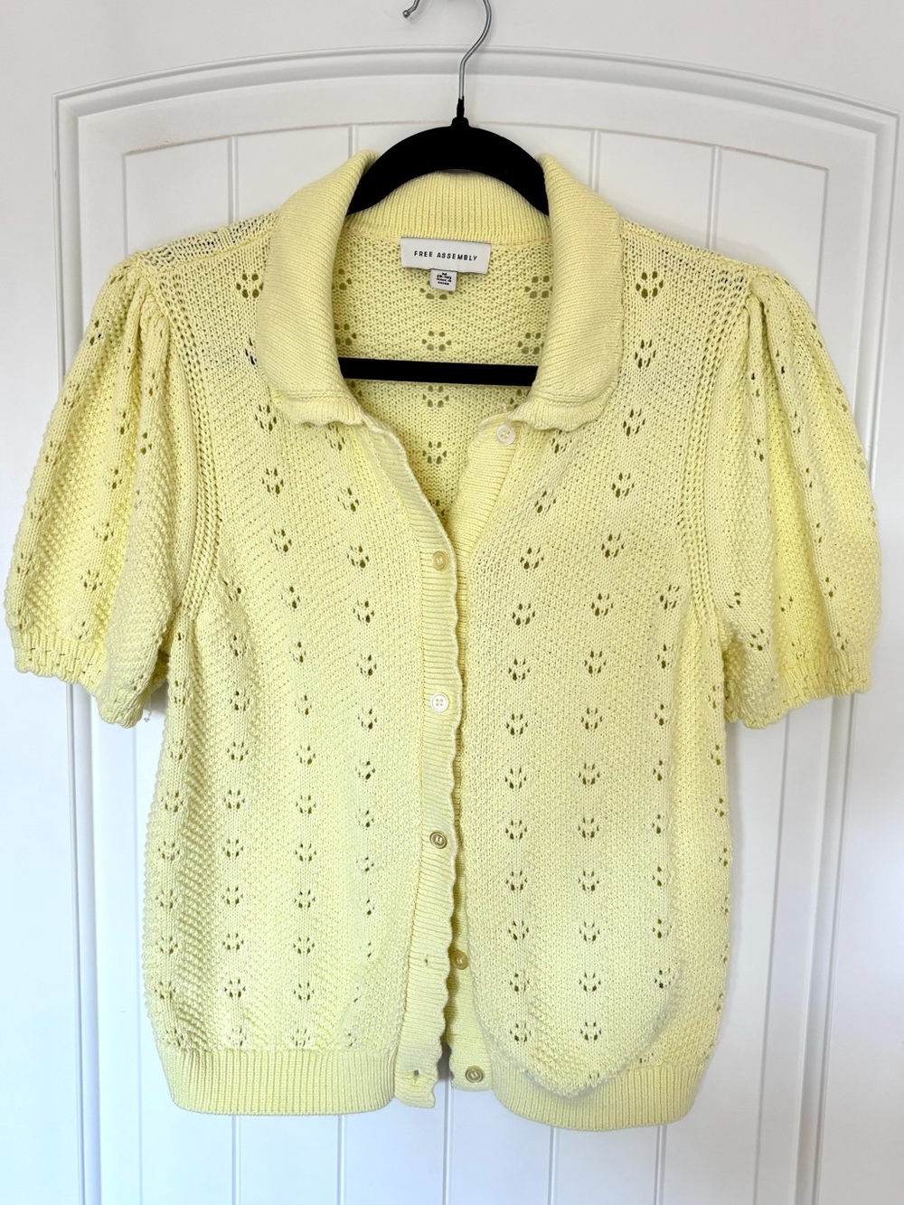 Free Assembly Bright Yellow Short-Sleeve Cardigan Sweater